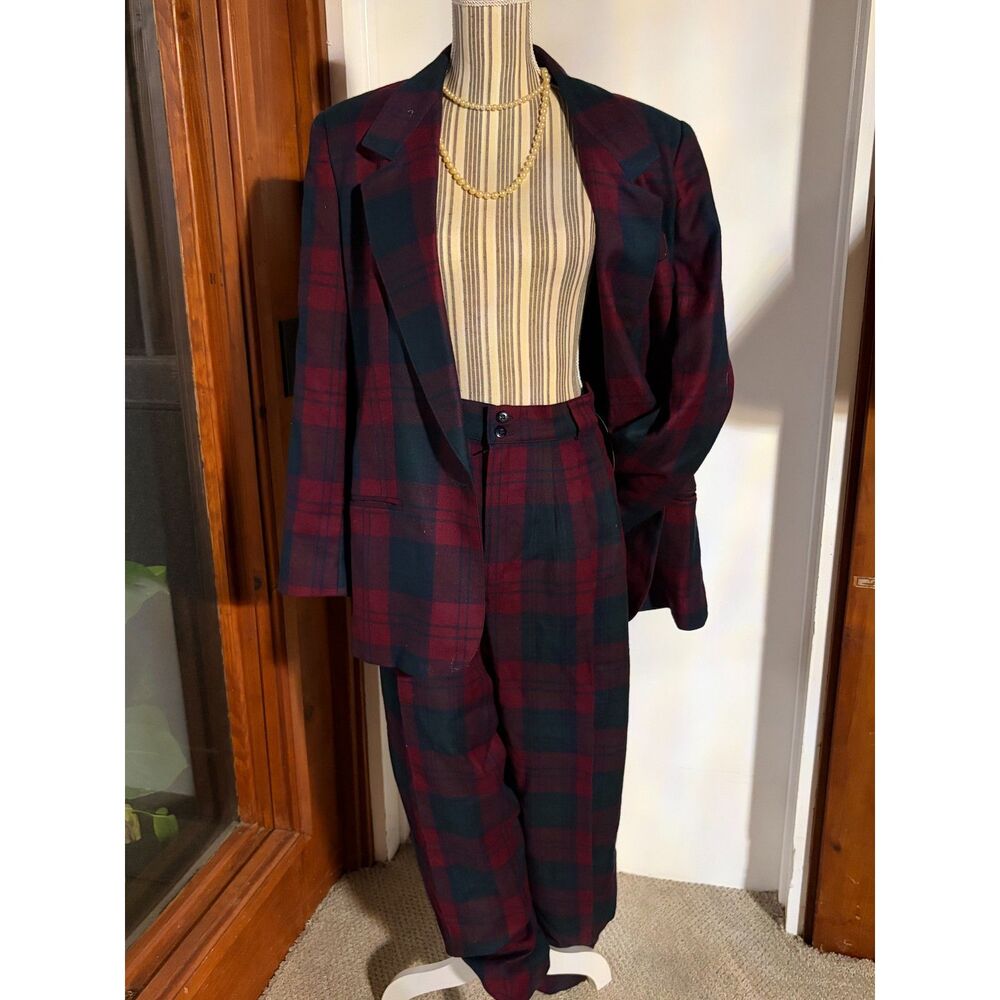 Vintage Wool Christmas Holiday Timeless Old Money Plaid Tartan Retro Suit *AS IS